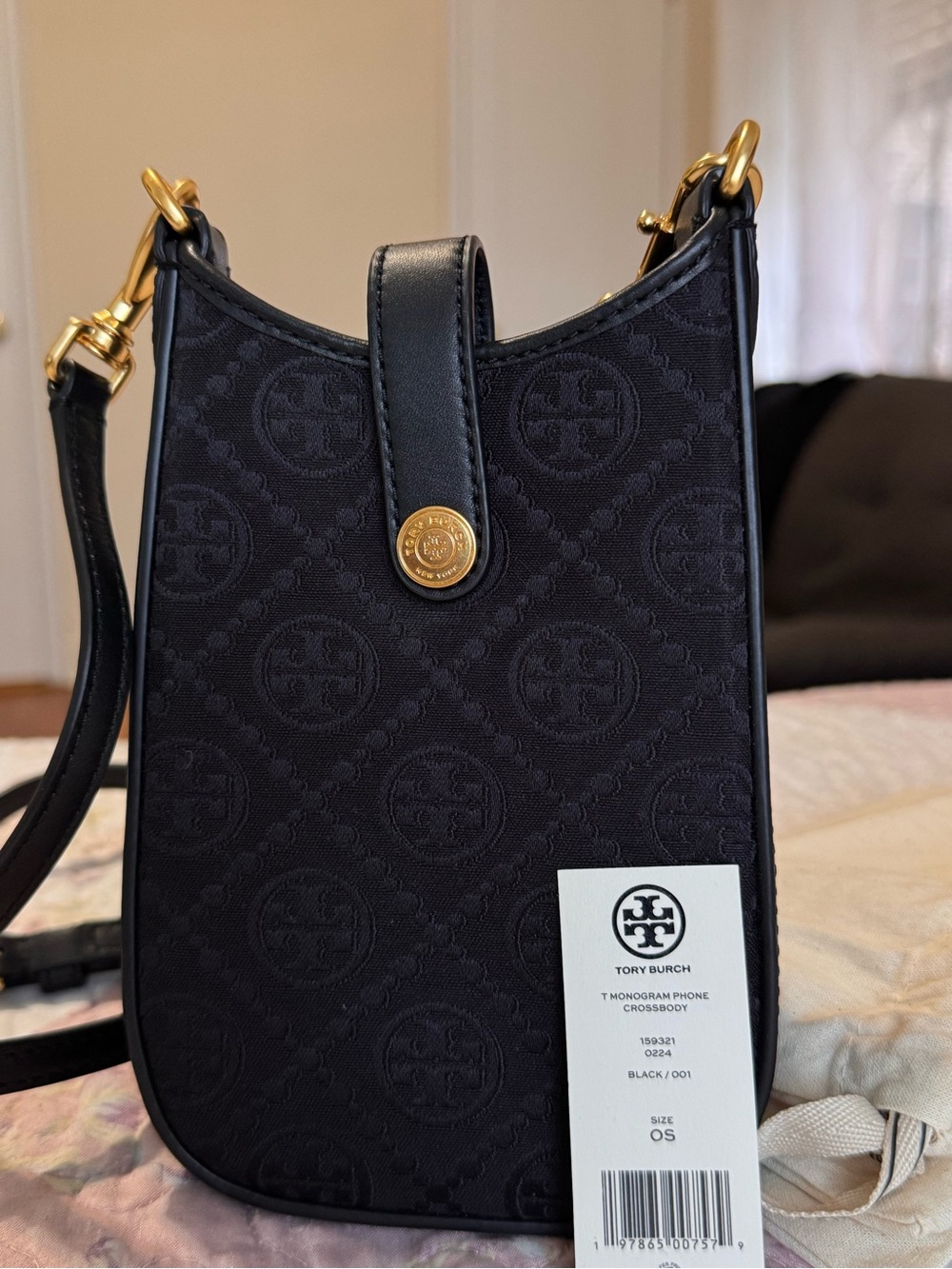 Tory Burch T Monogram Leather Phone Crossbody In Black - Picture 2 of 8